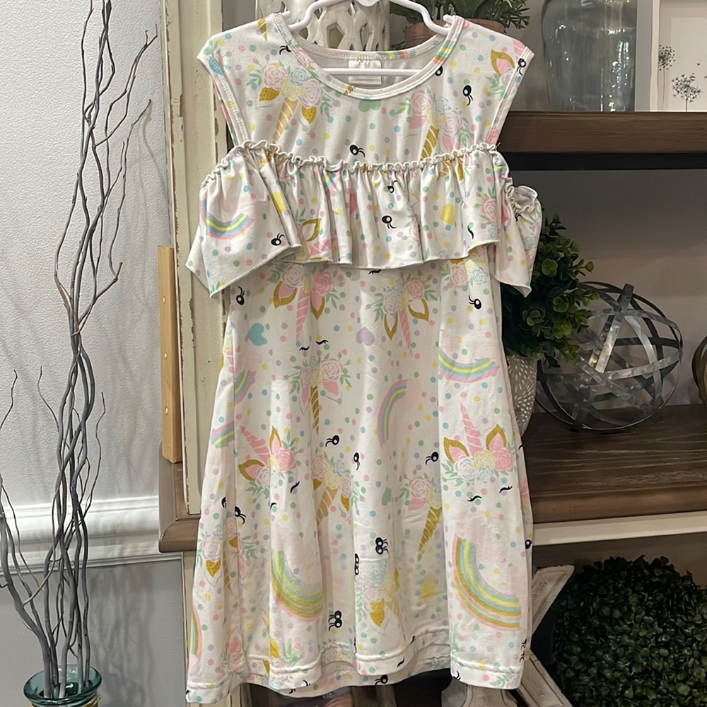 Boutique Open Shoulder Unicorn Dress Sz 5